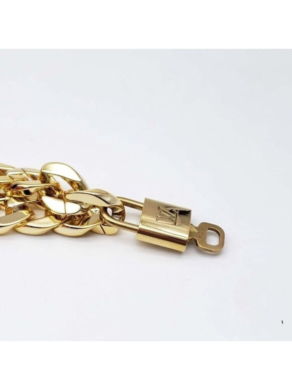Authentic Louis Vuitton Lock& Key with Unbranded Cuban Style Gold Plated Chain - Picture 6 of 11